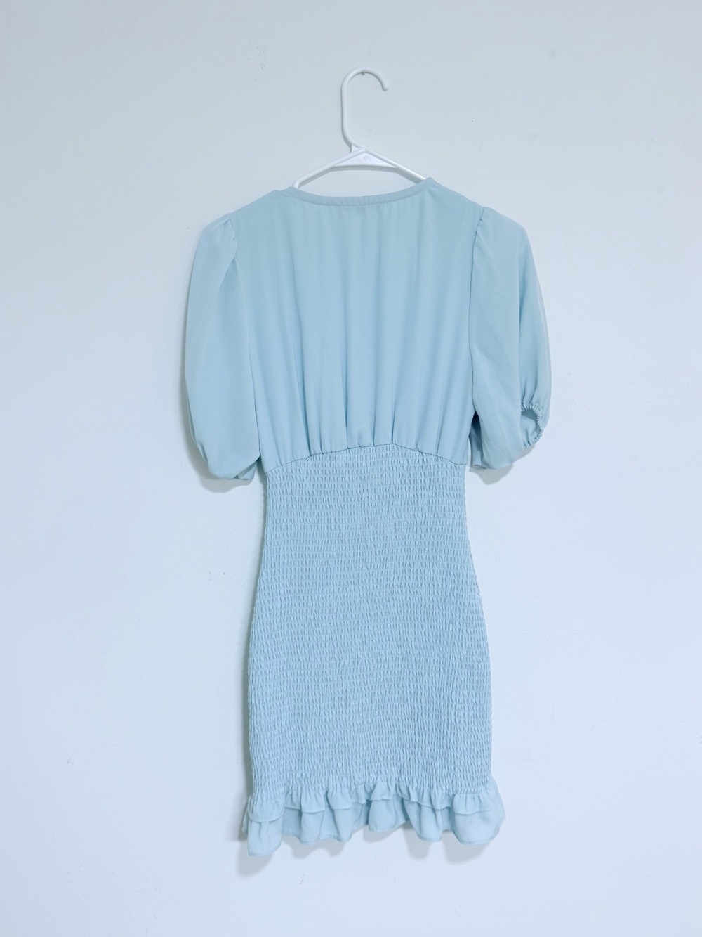 Abercrombie & Fitch Light Blue Smocked Mini Dress with Puff Sleeves - Picture 3 of 3